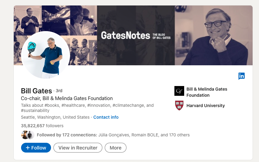 Screenshot of Bill Gates' LinkedIn Profile